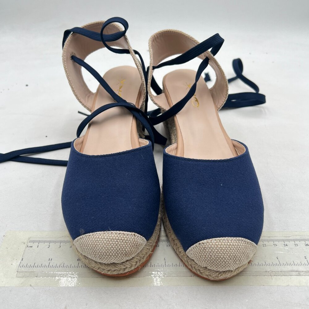 XYD Blue Round Toe Ankle Strappy Espadrilles Wedge Sandals Slingback Shoes - Picture 3 of 8
